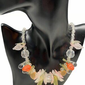 NECKLACE FRUIT SALAD MCM, SOFT PASTEL TRANSULENT COLORS, 21 1/2" LONG 50s, 60s